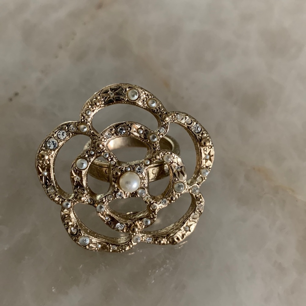 Authentic Chanel pearl flower ring